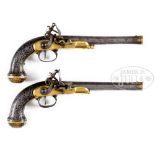 FABULOUS PAIR FRENCH EMPIRE FLINTLOCK PISTOLS DECORATED IN THE OTTOMAN STYLE. These solid gilted