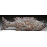 RARE EARLY CARVED FISH TRADE SIGN. Mid 19th Century New England. The full body fish carved from