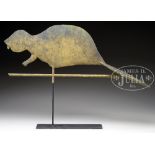 BEAVER WEATHERVANE. American, late 20th century. With pleasing patina of gold leaf and verdigris.