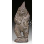 RARE DUNCE BEAR DOORSTOP. Circa 1920, American. Unknown foundry with hollow half round casting on