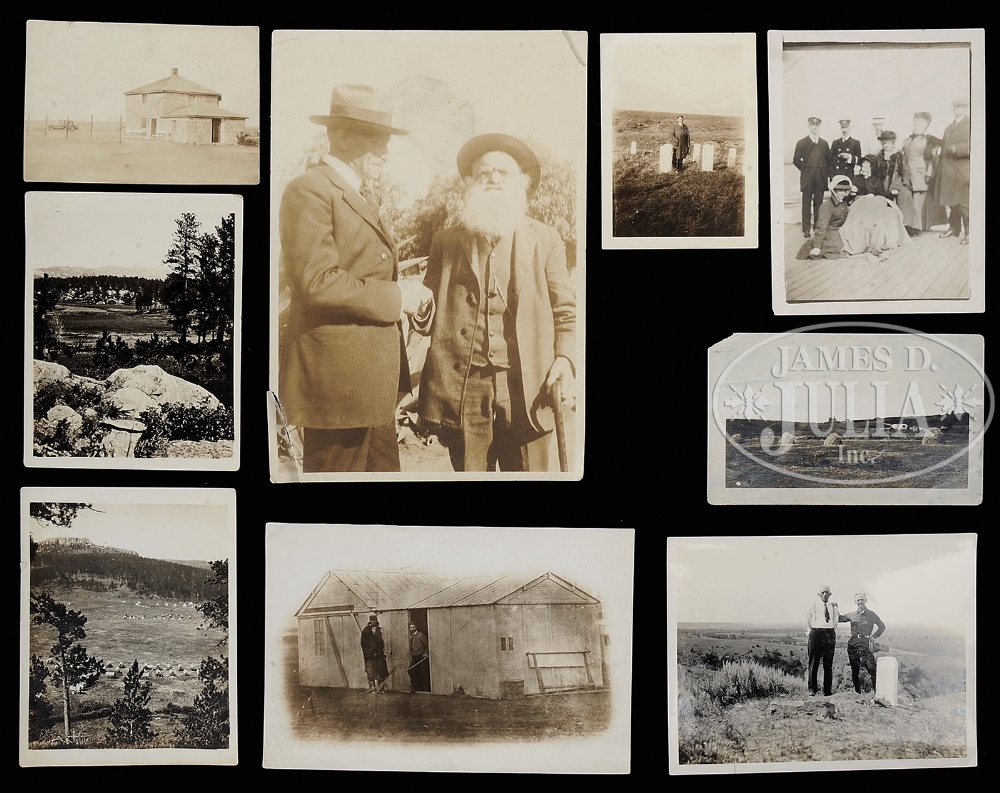 NINE PHOTOGRAPHS FROM LIBBIE CUSTER INCLUDING UNIQUE, UNPUBLISHED VIEW OF CUSTER WITH INDIAN. This