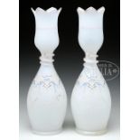 PAIR OF WHITE OPALINE VASES. Late 19th Century probably England. Decanter form white frosted vases