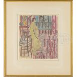 BERNARD LANGLAIS (1923-1977) "NUDE IN ROOM" Watercolor and graphite on paper. Housed in a gilt
