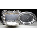 LOT OF TWO STERLING PLATES AND ONE BOWL. 1) 16-1/2" x 11-1/2" fancy rectangular deep tray,