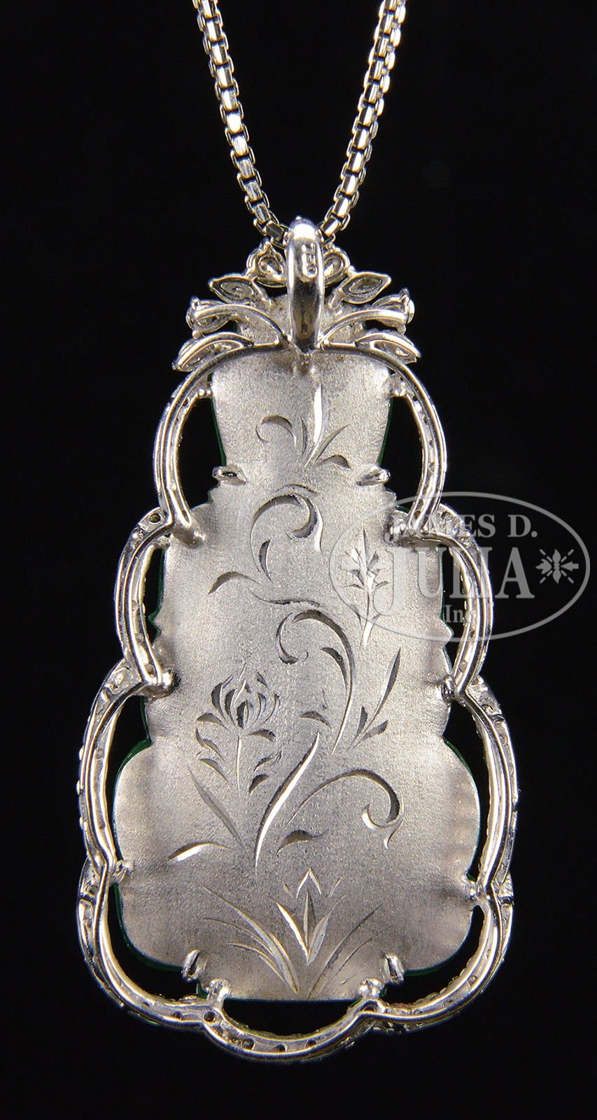 CARVED ICY TRANSPARENT JADEITE GUANYIN PENDANT WITH WHITE GOLD NECKLACE. The beautifully carved - Image 2 of 2