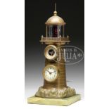 FRENCH BRASS "HOROLOVAR" LIGHTHOUSE CLOCK. This fabulous clock/barometer/thermometer set in the form