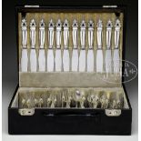 111 PIECE CASED STERLING SILVER FLATWARE SET BY GEORG JENSEN IN THE "ACORN" PATTERN. The lot