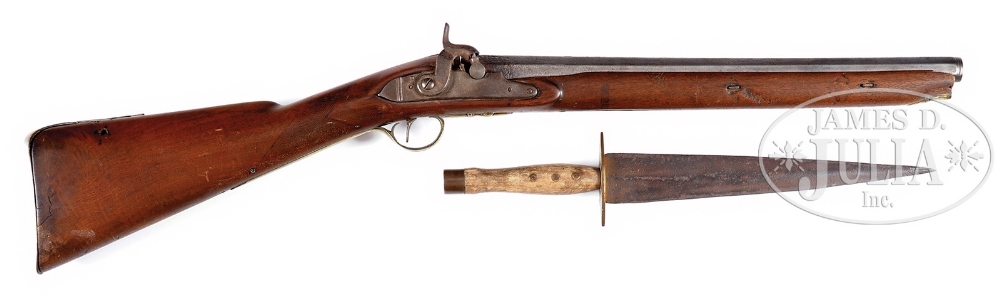 19TH CENTURY PERCUSSION SHORT RIFLE AND DAGGER. This short rifle started out as a late 18th