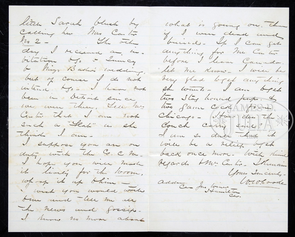 RARE AUTOGRAPHED LETTER OF LT. WILLIAM W. COOKE WRITTEN TO GENERAL CUSTER. This letter with - Image 2 of 4