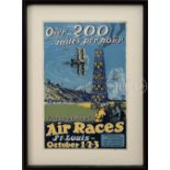 TWO MOTORCYCLE POSTERS AND AIR RACE POSTER. 1) "Motocyclettes" the poster shows a black