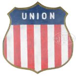 EXCELLENT CARVED PATRIOTIC SHIELD WALL PLAQUE. Mid to late 19th Century American. The pine shield,