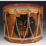 ORIGINAL CIVIL WAR MILITARY DRUM. This mid-19th century drum with a painted device. Approximately 9”