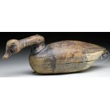 WORKING CANADA GOOSE DECOY. The small sized goose with low elongated neck, having glass eyes and