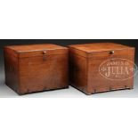 PAIR OF MAHOGANY BOXES WITH BRASS CAMPAIGN STYLE HARDWARE. 1st half 19th century, possibly British