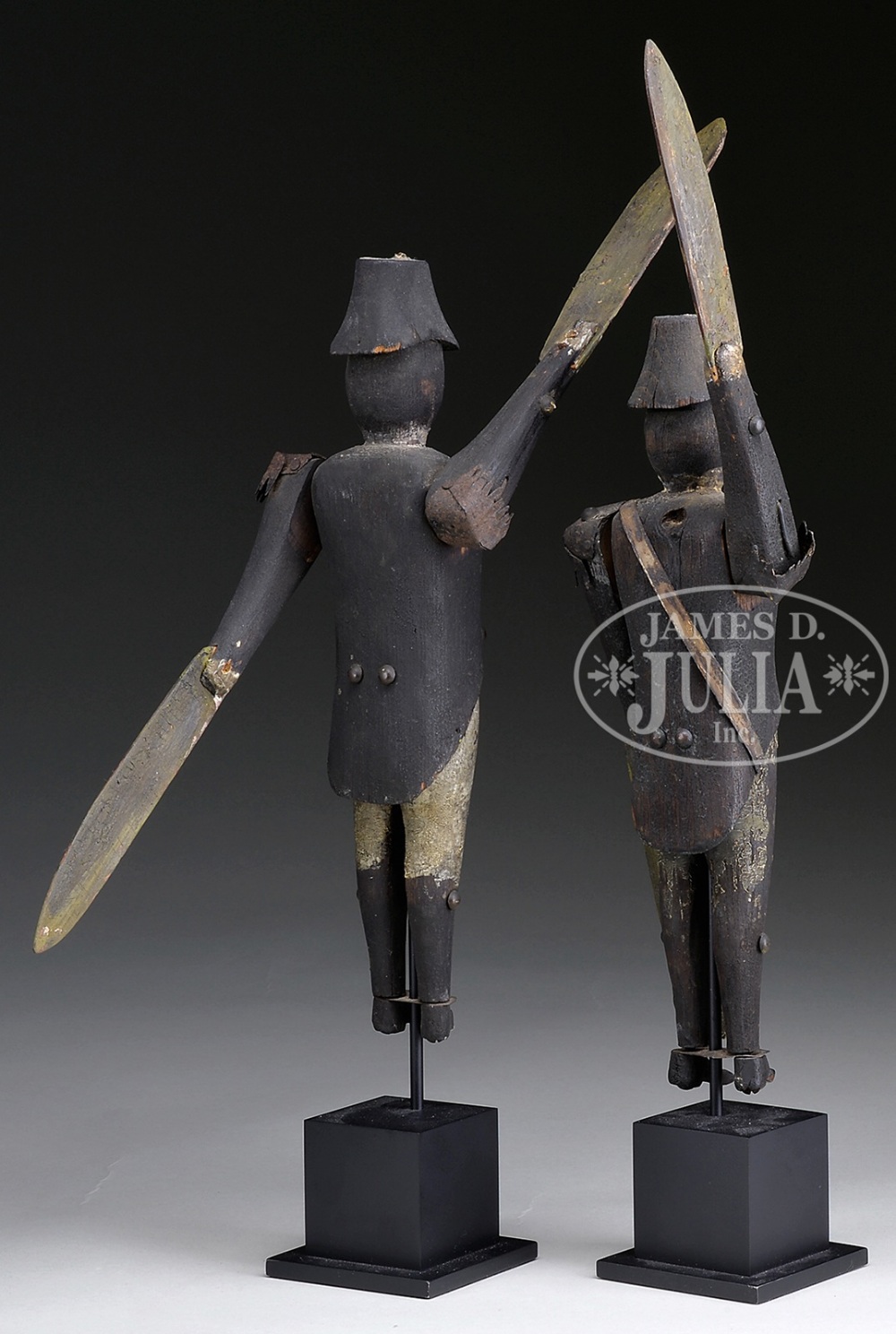 PAIR OF SMALL CARVED AND PAINTED SOLDIER WHIRLIGIGS. American, circa 1880-1900. A rare find - Image 2 of 2