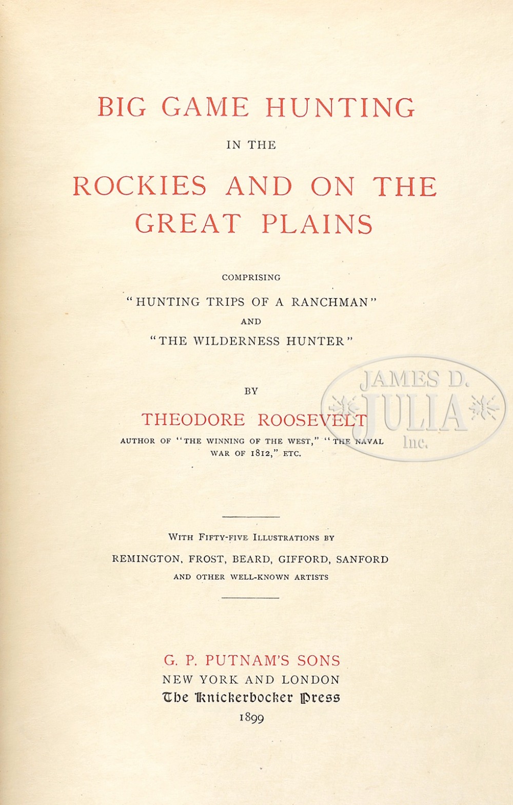 BOOK: BIG GAME HUNTING IN THE ROCKIES & ON THE GREAT PLAINS BY THEODORE ROOSEVELT 646/1000 1899 G