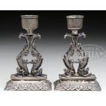 PAIR OF EXPORT SILVER CANDLE HOLDERS. 3rd quarter 19th century, China. Silver hallmark "TS" (Tien