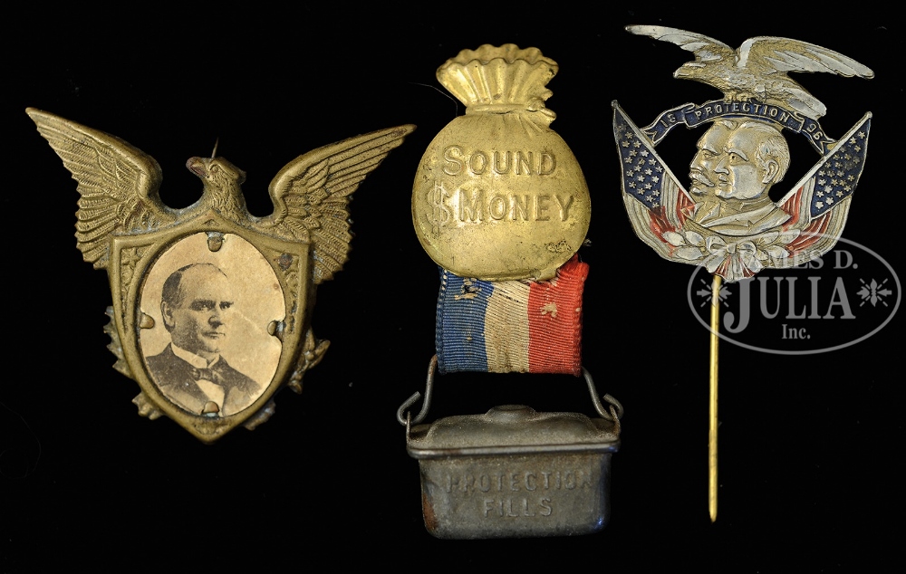 GROUP OF POLITICAL AND MISCELLANEOUS BADGES INCLUDING 3 FINE AND RARE EXAMPLES FROM WILLIAM MCKINLEY - Image 2 of 3