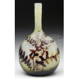 GENUINE ANTIQUE SIGNED GALLE VASE. This banjo shaped vase is ornamented with fern decoration on both
