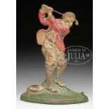 SWINGING GOLFER "A DIFFICULT LIE" DOORSTOP. Circa 1920, Hubley Foundry, Lancaster PA. Impressed "