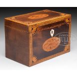 MAHOGANY FEDERAL TEA CADDY. Late 18th century, probably England. Signed on bottom 1796, M. Finch, in