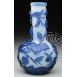 BOTTLE FORM PEKING GLASS VASE. 18th/19th century, China. Cameo cut steel blue to pale blue with a