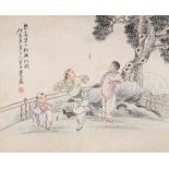 SHANGHAI SCHOOL: PAIR OF ALBUM LEAVES WITH CHILDREN. China. Ink and color on paper. SIZE: 12-1/2"