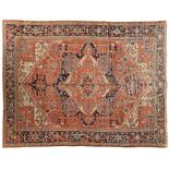 GOOD HERIZ ORIENTAL RUG. First half of the 20th C. Large arabesque central medallion with blue black