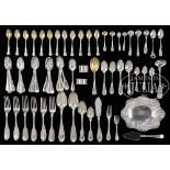 63 PIECES OF MISCELLANEOUS COIN AND STERLING SILVER FLATWARE. Lot includes 13 pieces of coin silver,