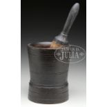 MORTAR AND PESTLE PAINTED OLIVE GREEN. Last quarter 18th Century New England. This nice maple