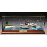 WATERLINE DIORAMA OF THE COASTAL STEAMER "MOUNT DESERT" BY ROBERT H. MOUAT. Plaque on the side