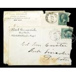 TWO ENVELOPES ADDRESSED BY GEORGE A. CUSTER TO HIS BROTHER COLONEL TOM CUSTER. The return address on