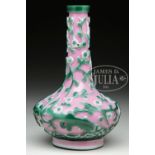 BOTTLE FORM PEKING GLASS VASE. 18th century, China. With a widely flaring body. 3 colored glass of