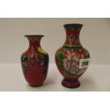 CLOISONNE, Chinese red ground Cloisonne peony vase and 1 similar