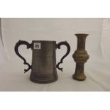 METALWARE, Victorian pewter twin handled trophy tankard, "1866 Pole Leaping" and Chinese brass