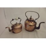 ANTIQUE COPPER, 2 mid 19th century copper kettles