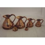 COPPERWARE, graduated set of 6 measures, quart to miniature; also signed embossed crafted copper