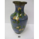 CLOISONNE, Chinese blue ground floral blossom 9" vase