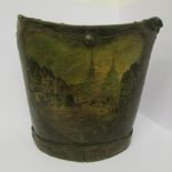 LEATHER FIRE BUCKET, 18th century leather twin handled fire bucket with leather cartouche painted