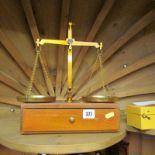 BALANCE SCALES, brass drawer base balance scales, also boxed set of bullion weights