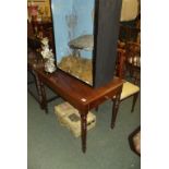 VICTORIAN SIDE TABLE, mahogany single drawer rectangular top side table with tapering turned legs