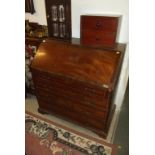 ANTIQUE BUREAU, 19th century cross banded mahogany full front bureau, 4 graduated drawers (