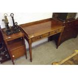 VICTORIAN DESK, mid 19th century mahogany twin drawer mahogany desk, tapering turned legs, 89"