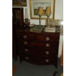 BOW FRONTED CHEST, early 19th century ebony inlaid mahogany bow front chest with 2 short, 3 long