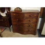 SERPENTINE FRONTED CHEST, 19th century mahogany serpentine chest with 2 short, 3 long graduated