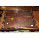 EASTERN TRAY, a carved rosewood pierced border bamboo design serving tray