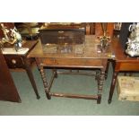 ANTIQUE OAK SIDE TABLE, Jacobian design oak single drawer side table, bobbin leg supports and