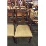 SET OF 6 CHAIRS, Edwardian pierced and carved back oak dining chairs