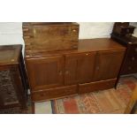 RETRO ERCOL, light elm triple cupboard side board with twin drawer base, 51" width