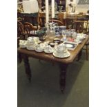 VICTORIAN OAK DINING TABLE, foliate carved edge extending dining table, multi bulbus legs, 57"